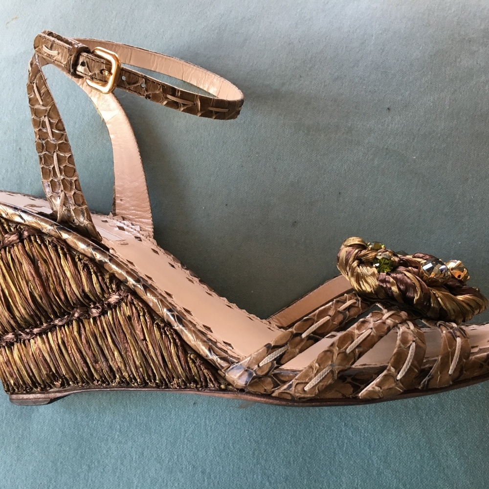 Prada Sequin Leather & Bamboo Heel Sandals SZ 38.5